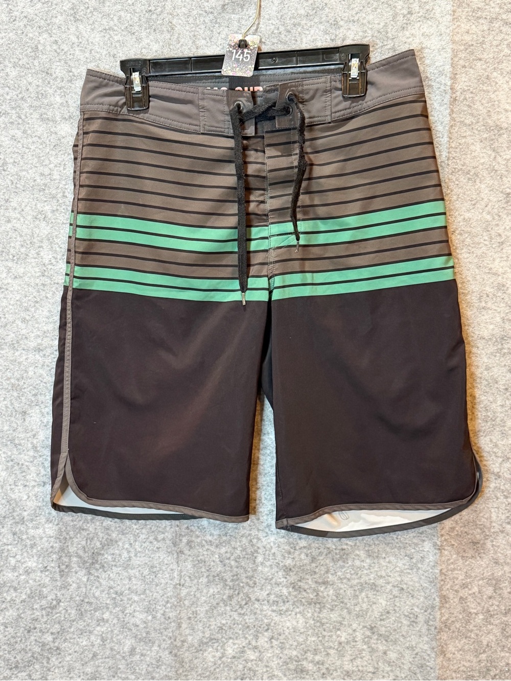 Mossimo Supply Co Board Shorts M Black Green Striped Surf Swim Trunks